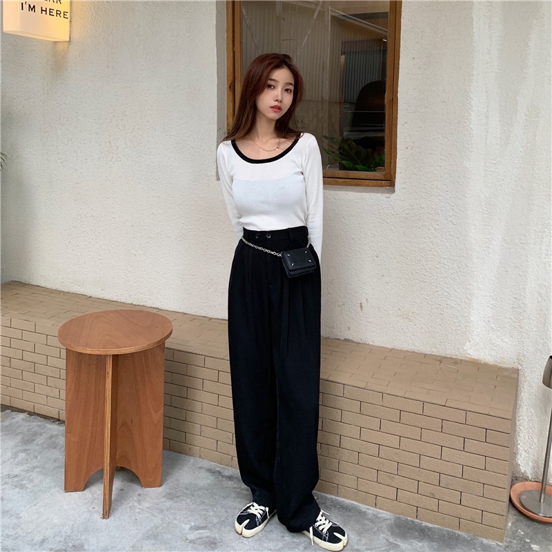 XIAOZHAINV Celana Wanita Korean Style High Waist Loose Pants 157