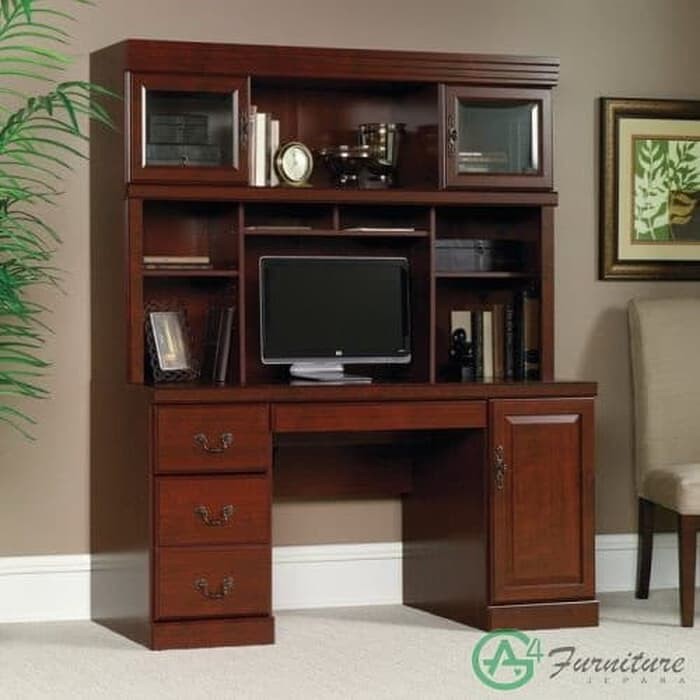 Meja Kerja Eksekutif Dengan Rak Buku Clinton - Kayu Jati