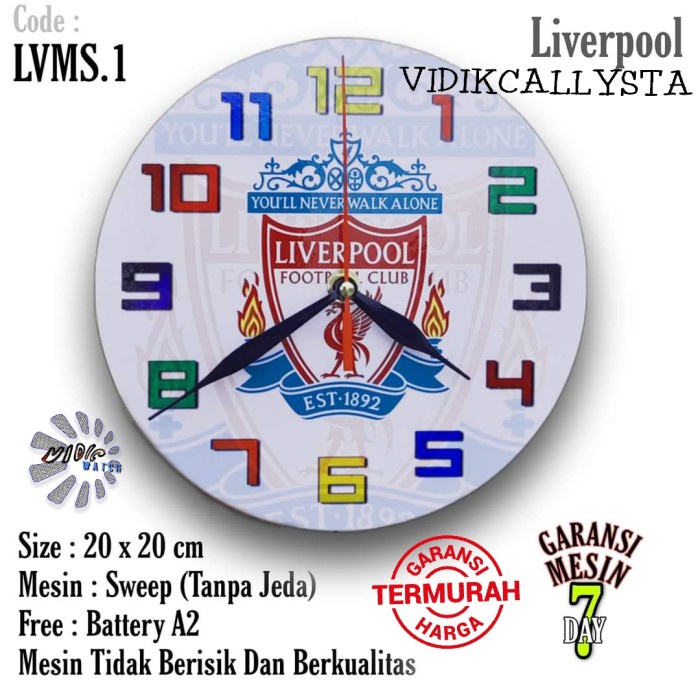 Jam Dinding LIVERPOOL SWEPP Team Club Klub Sepak bola LIVERPOOL MESIN HALUS