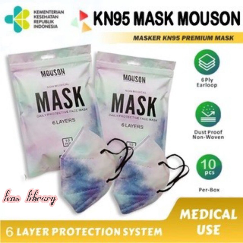 Masker KN95 MOUSON Medis 5Ply Kemenkes Warna Hijau dan ungu  BFE 99% Surgical Mask