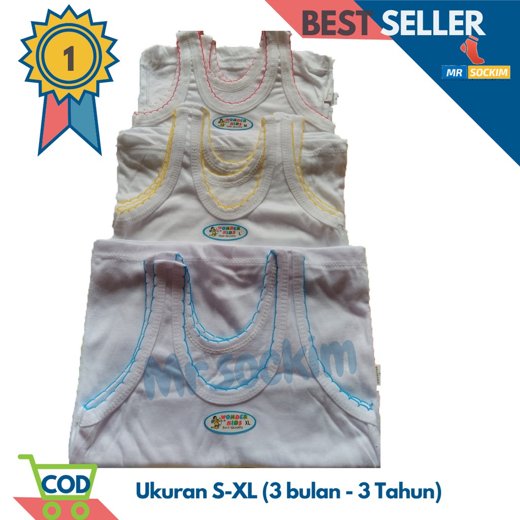 3 Pcs Wonder kids Kaos singlet anak laki laki dan perempuan usia 2 bulan sd 3 tahun(Ukuran S M L XL)