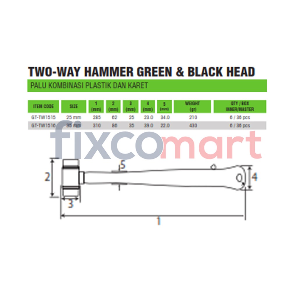 Tekiro Palu Kombinasi 25 Mm / Palu Plastik / Palu Karet