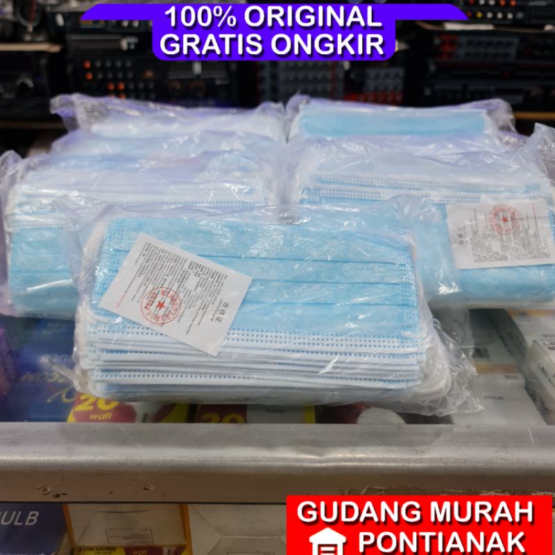 Masker 3ply 50pcs pakai kotak READY WARNA ACak antar hitam dan putih