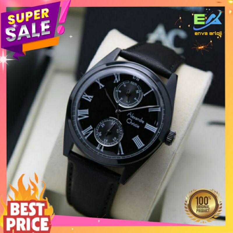 JAM ALEXANDER CHRISTIE PRIA ORIGINAL AC 6578 TERBARU MURAH ORI TALI KULIT LEATHER ANALOG COWOK NEW