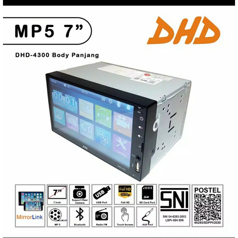 Tape Mobil DHD 4300 Body Panjang MP5 Head Unit Innova Avanza Xenia Double Din Bluetooth Mirrorlink