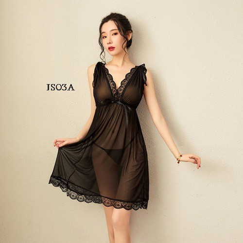 [BISA COD] LINGERIE BIG SIZE BAJU TIDUR JUMBO NIGHTGOWN SEXY HITAM FIT TO XXL JS03A