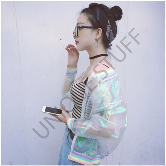 Jaket hologram rainbow jaket transparan jaket korea hologram jacket