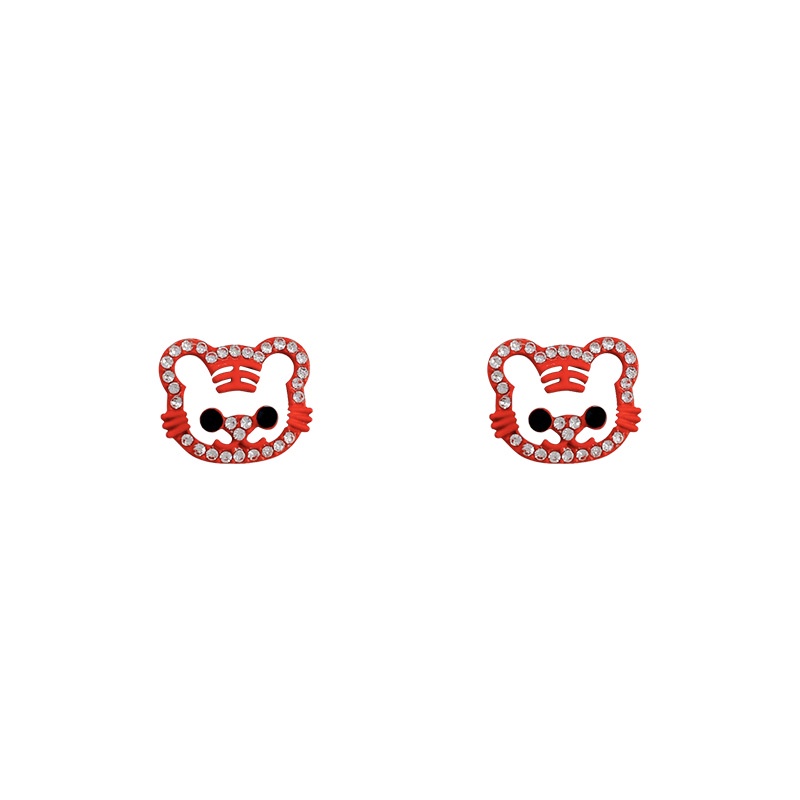 Anting Stud Desain Harimau Merah Kecil Aksen Berlian Bahan S925 Silver Needle