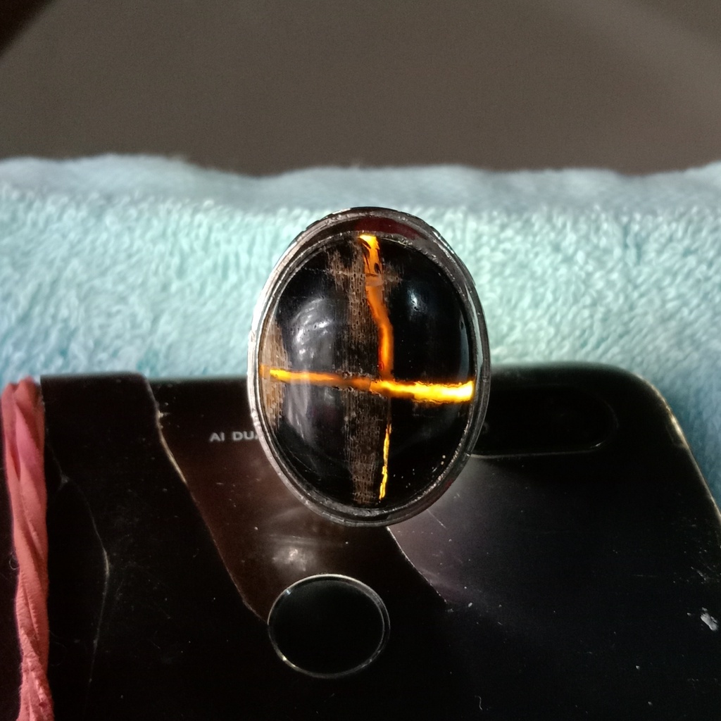 Cincin Batu Akik Tapak Jalak Coklat dan Hitam Motif Tembus Cahaya Top Quality