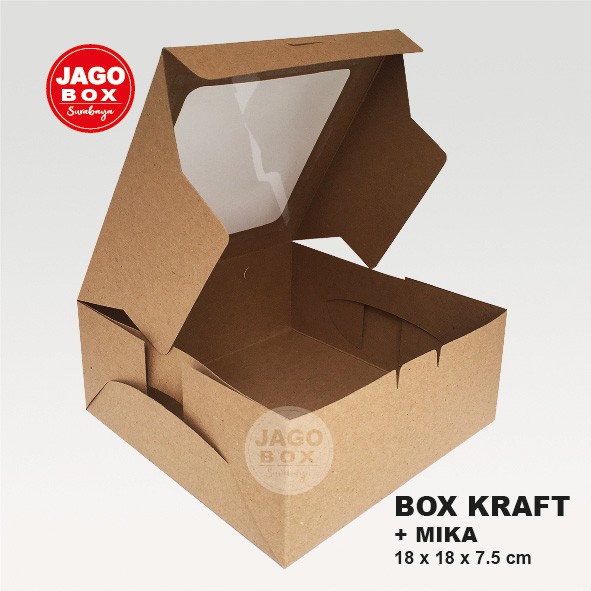 Box Kotak Dos Nasi Kue Snack Kraft 18 x 18 x 7,5 cm Jendela Mika