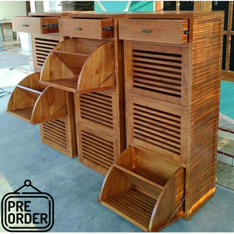 BUFET RAK PENYIMPANAN SEPATU SANDAL BUKU MINIMALIS RETRO BAHAN KAYU JATI TUA FINISHING NATURAL FURNITURE JEPARA-3