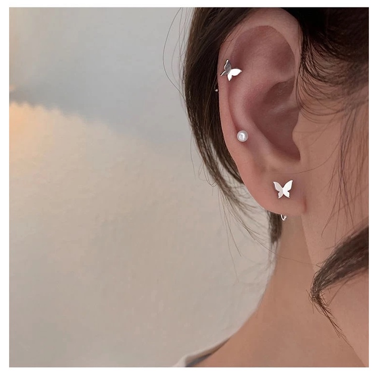 Anting Stud Desain Kupu-Kupu Bahan 925 Sterling Silver Untuk Wanita