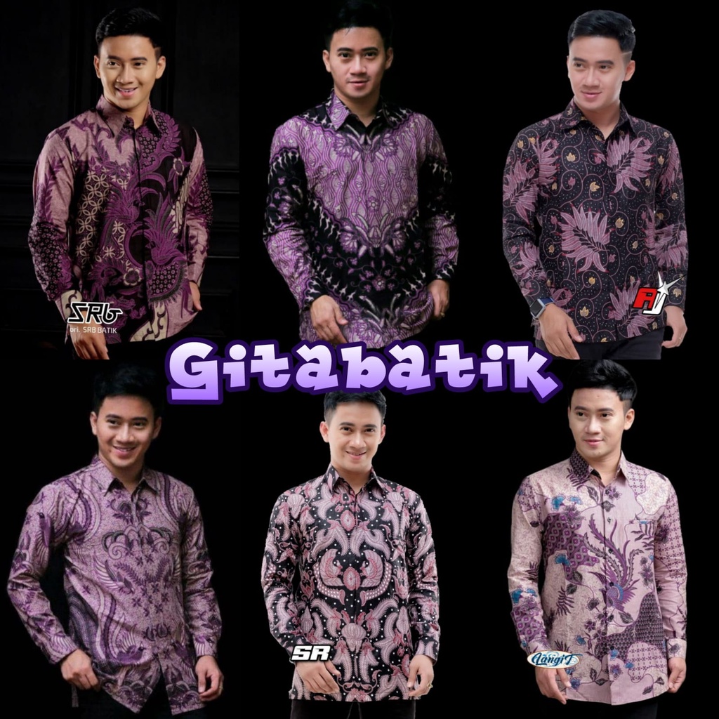 Gita Batik Atasan Kemeja Batik Lengan Panjang BSWART HRB026 Kenongo Hem Panjang Padi Baju Kondangan Pakaian Pria Termurah Ungu Batik Sage Green