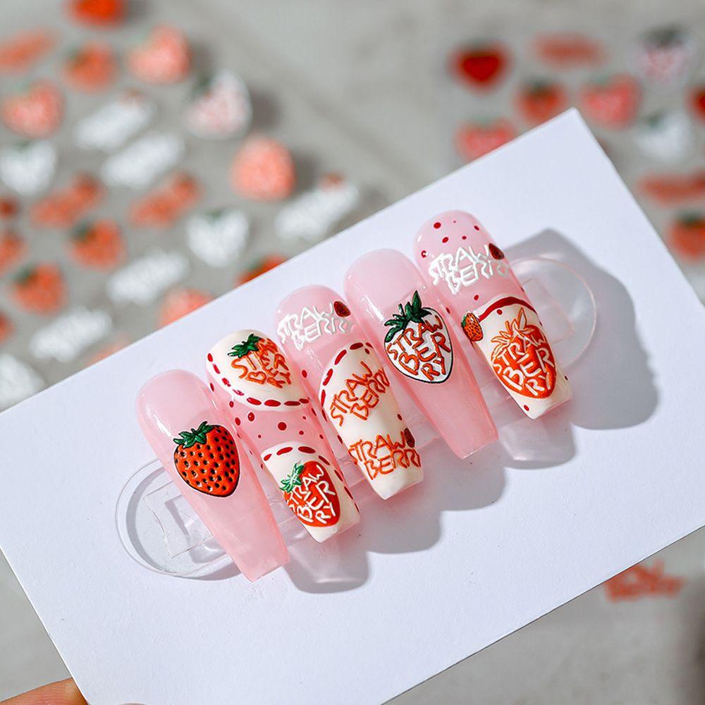 Mxbeauty Kartun Stiker Kuku Wanita Beruang Strawberry Rainbow Bunga Perekat Diri Nail Art Dekorasi