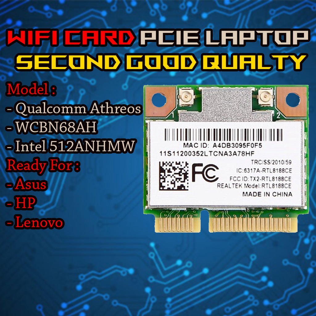 Wifi Card Mini PCIE Laptop Second Murmer Merk Qualcomm Dan Intel Original Copotan HP Lenovo Dan Asus