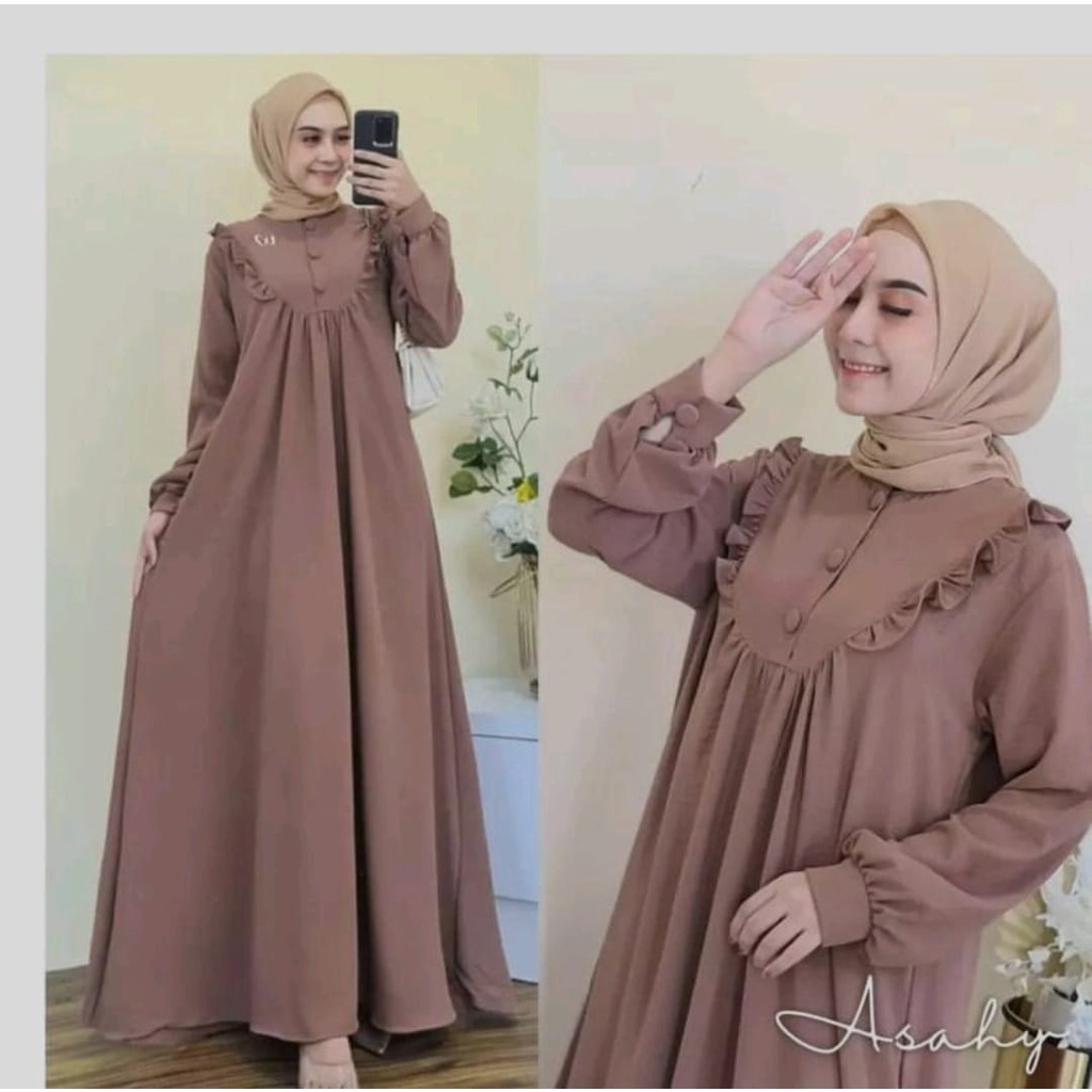 Asahy Dress / Crinkle Airflow / Gamis Wanita Pesta Kondangan Lebaran Terbaru / Long Dress / Dress Maxi / Tunik Midi Terbaru / Gamis Dress Ashay Crinkle Terbaru-1