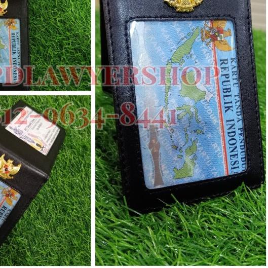 

◊ Name Tag ID Card Dompet Kartu Saku Kulit Hitam Dof GARUDA Magnet ➥