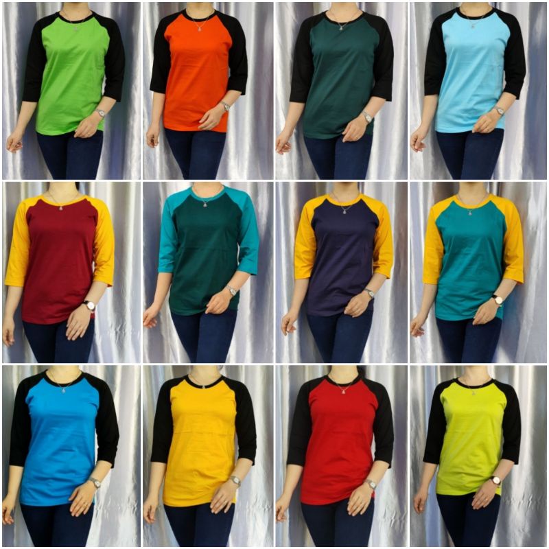 kaos polos reglan pria wanita (unisex) lengan 3/4 uk M L XL XXL