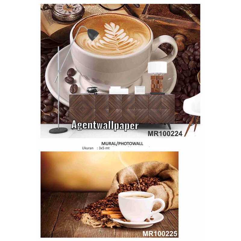Photowall Mural Dinding 3D Wallpaper Mural Artistik cafe Coffe Dekorasi
