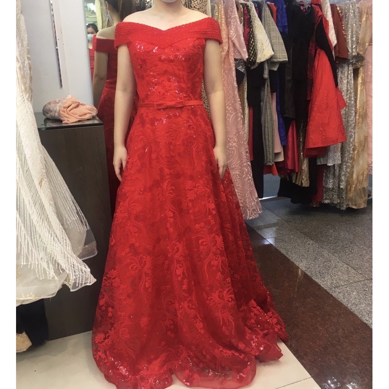 LUXURY SABRINA RED GOWN PARTY DRESS ELEGANT