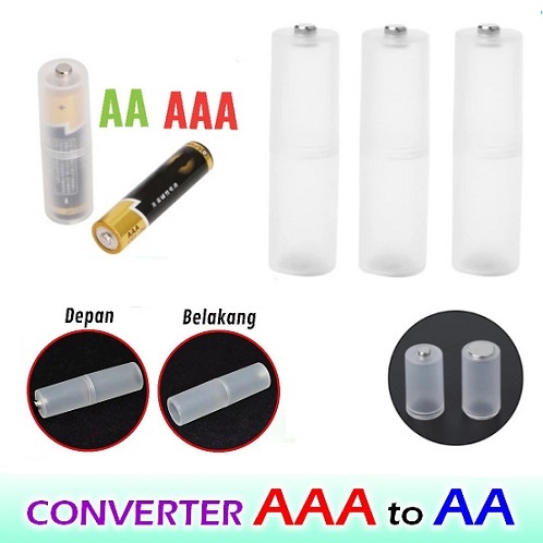 Converter Battery AAA to AA Kotak Rumah Holder Case Casing Baterai Konverter Batre A2 ke A3 Plastik Batere Jam