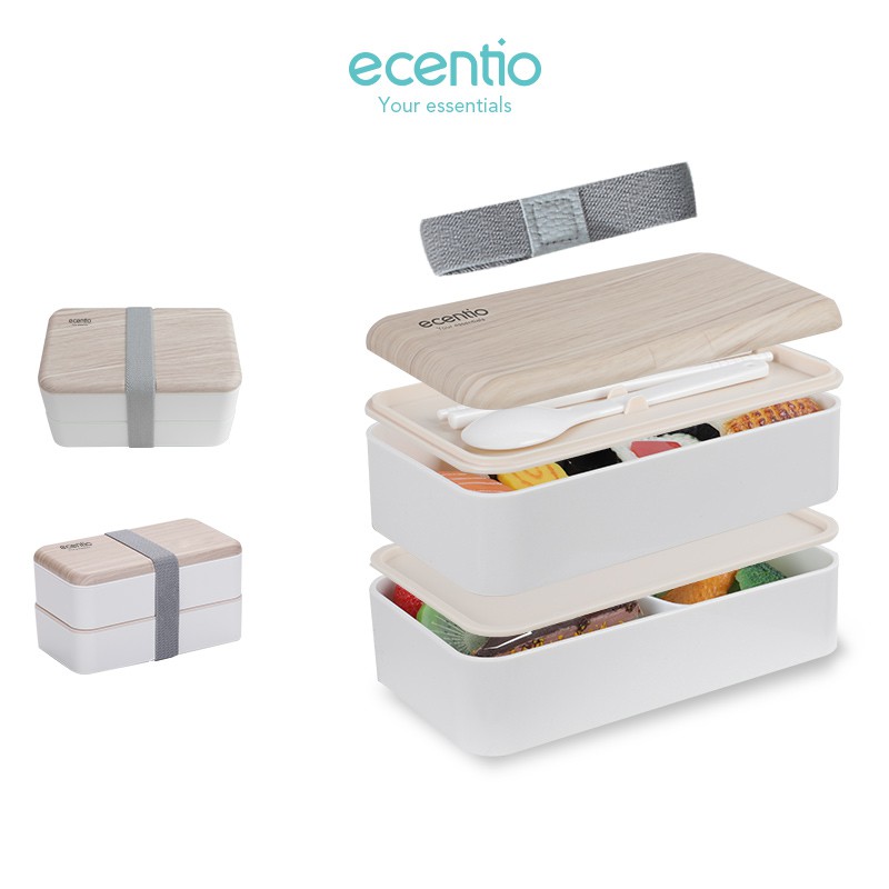 

Ecentio Wooden style Lunch Box / Wood Lunch Box /Stackable with Bulkhead Bento Box NATURAL BPA Free