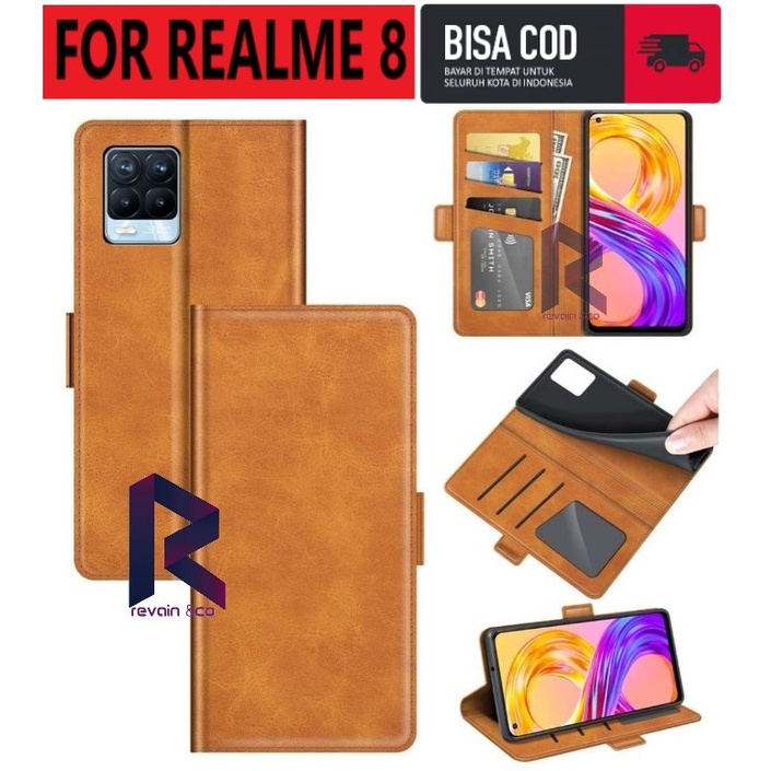 CASING DOMPET REALME 8 FLIP WALLET LEATHER KULIT PREMIUM SARUNG BUKA TUTUP FLIP CASE REALME 8