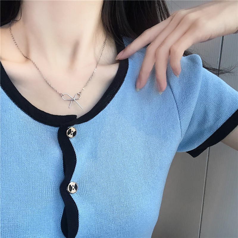 Kalung choker Rantai Klavikula Desain Pita Gaya Minimalis