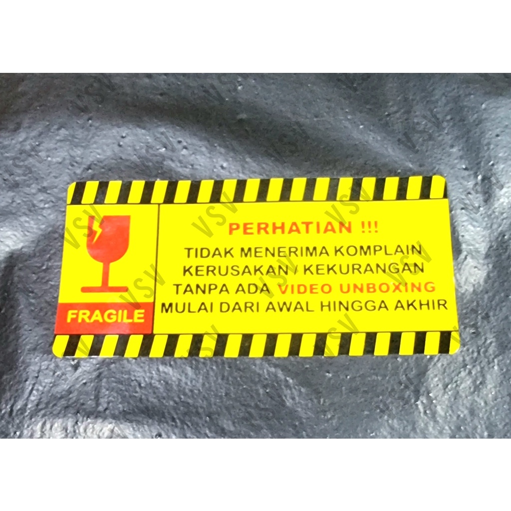 Sticker Fragile + Video Unboxing 8cm x 4cm Bahan Glossy Tahan air (100 pcs)