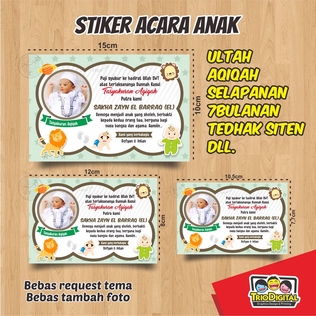 

Stiker acara ultah / Aqiqah / 7bulanan / tedhak siten