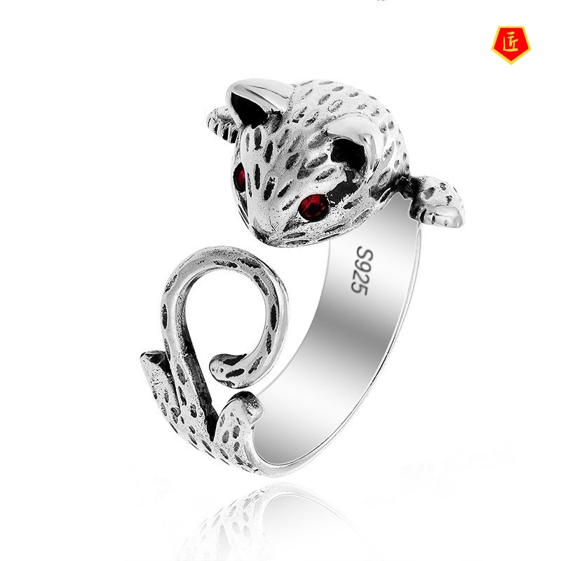 [Ready Stock]Women's Fashion Retro Lucky Cat Silver Ring