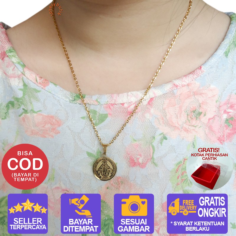 Lovelybutik Kalung Titanium Anti Karat / Maria Kalung Titanium Wanita Uk 45 BONUS KOTAK PERHIASAN