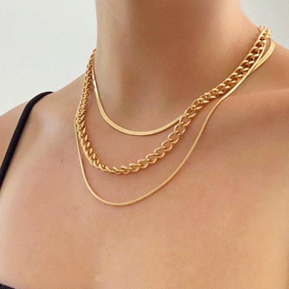 Lily Multilayer Kalung Wanita Chunky Golden Coin Chain Choker