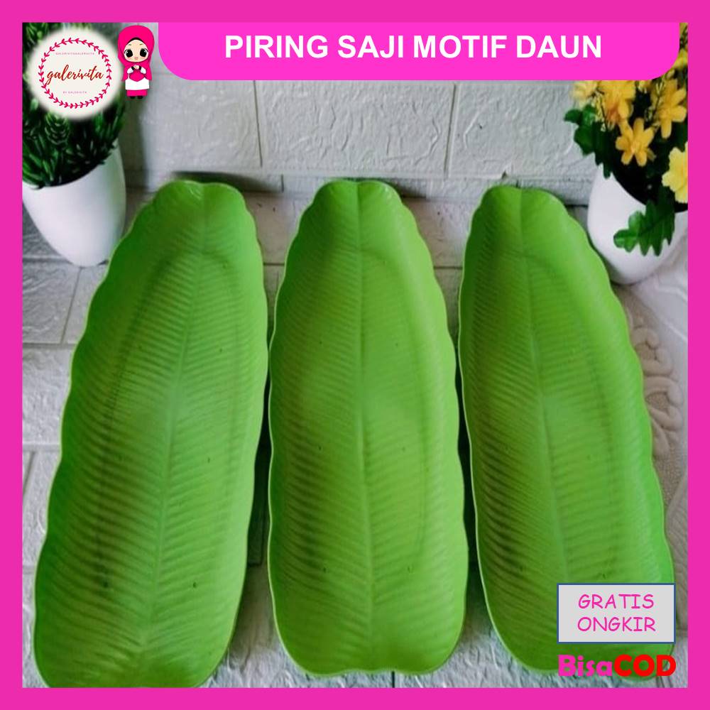 Piring Saji Motif Daun Pisang Plastik / Piring Bentuk Daun / Piring Nampan Sajian Baki Plastik Motif