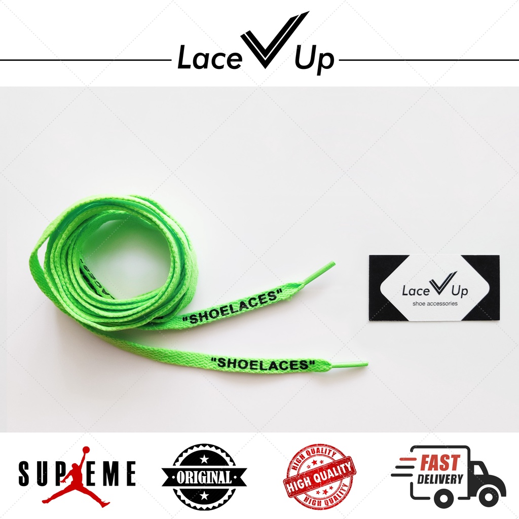 Tali Sepatu Off-White &quot;SHOELACES&quot; Flat | Offwhite Laces - Green Neon