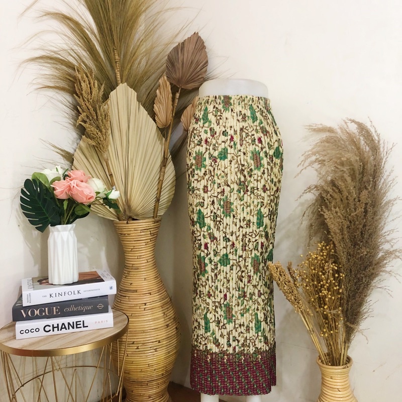 Rok Batik Plisket Fit S - JUMBO All Size-Tunjung Hijau