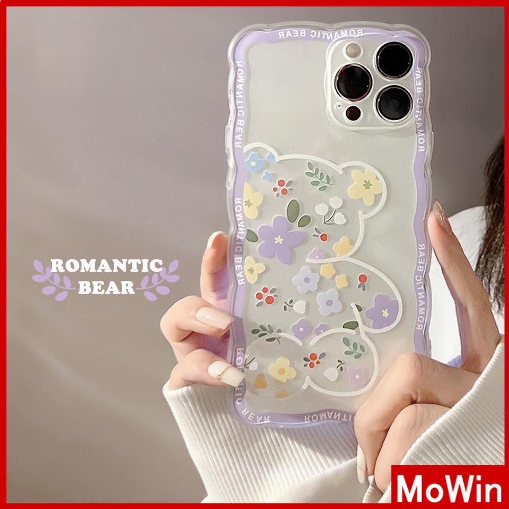 iPhone Case Silicone Soft Case Clear Case Wave Non-Slip Shockproof Camera Full Coverage Protection Purple Flower Bear For iPhone 13 Pro Max iPhone 12 Pro Max iPhone 11 iPhone 7Plus