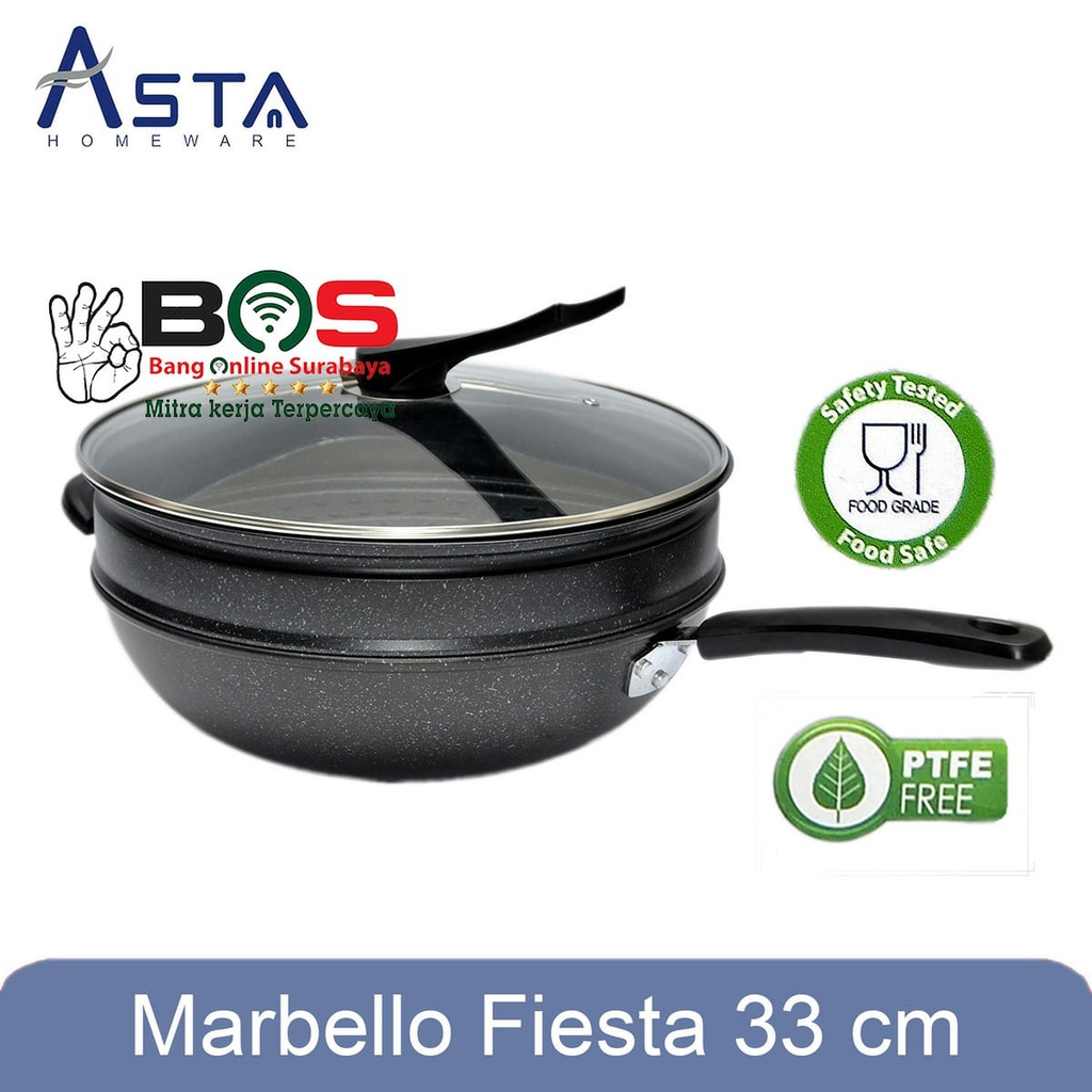 Steamer Panci Wajan ASTA MARBELLO Fiesta 33 CM Wokpan Goreng ASTA