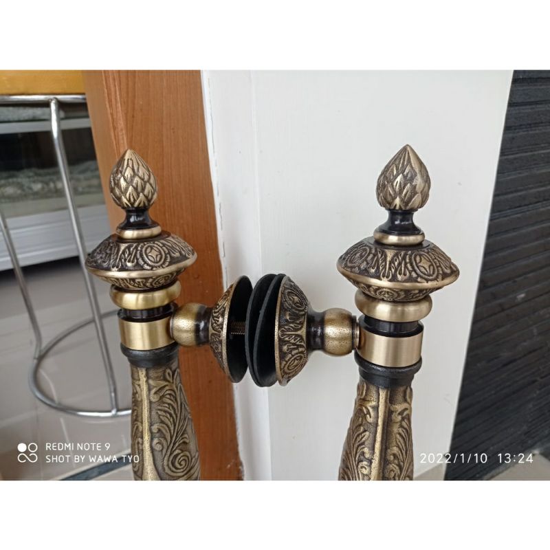 Handle Pintu / Gagang Pintu Rumah Pagar Kuningan Antik Motif Gorden 45cm