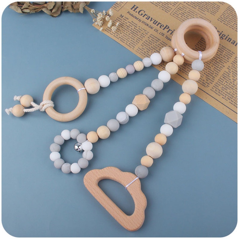 Mary 3pcs / Set Mainan Rattle Teether Silikon + Ring Kayu Beech Untuk Bayi Newborn