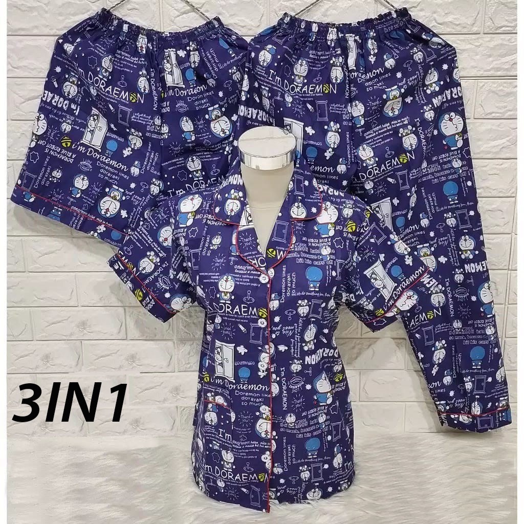 ISANNY PIYAMA SET 3IN1 SIZE.XL/PIYAMA BUNGA ALISAH 3 IN 1/BEE/BLACK CAT/READY STOK/REAL PICT