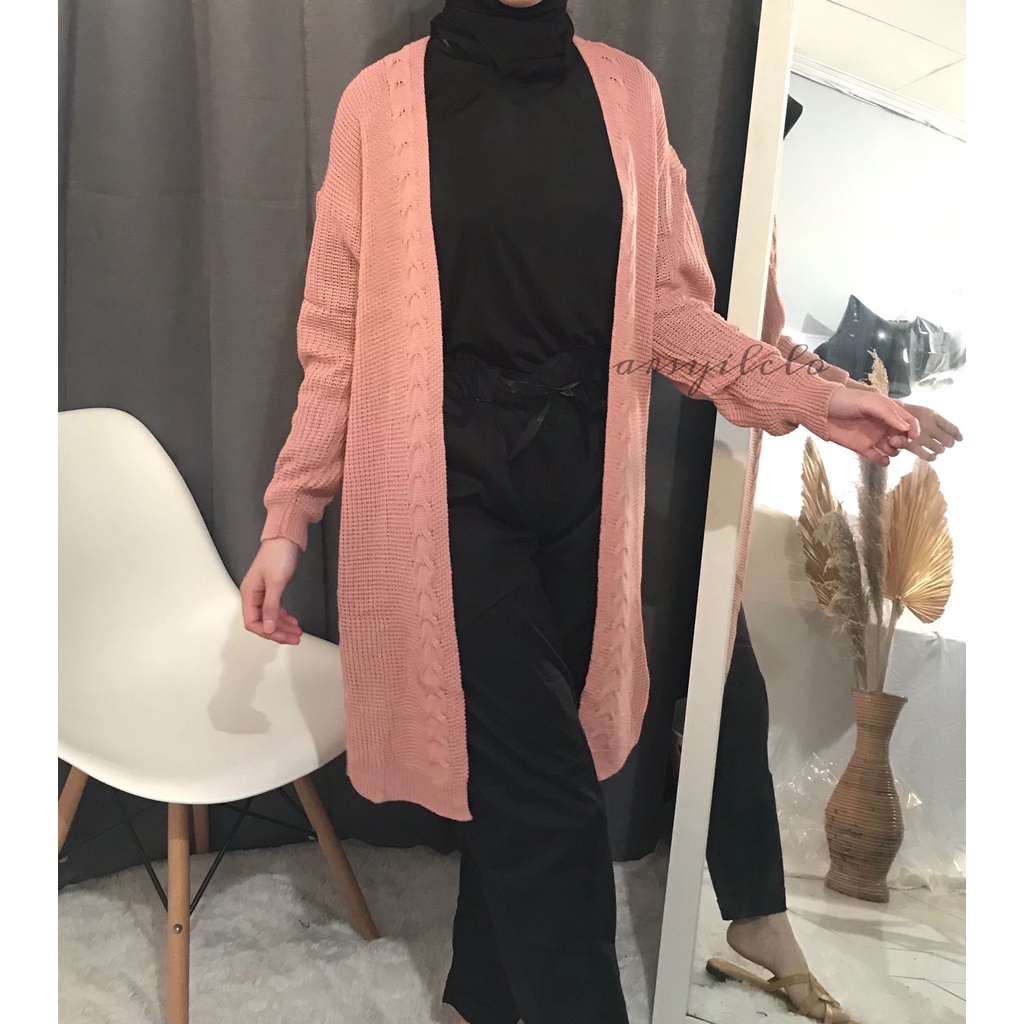 Loretta Cardi / Cardy Cable / Long Oversize Cardigan / Cardigan Wanita Premium-Dusty