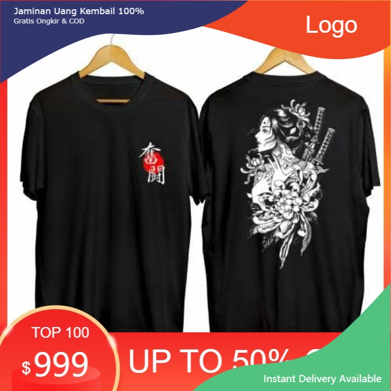 Kaos Tshirt Pria Samurai Geisha Pedang Toska Lengan Pendek Motif Sablon Bergambar