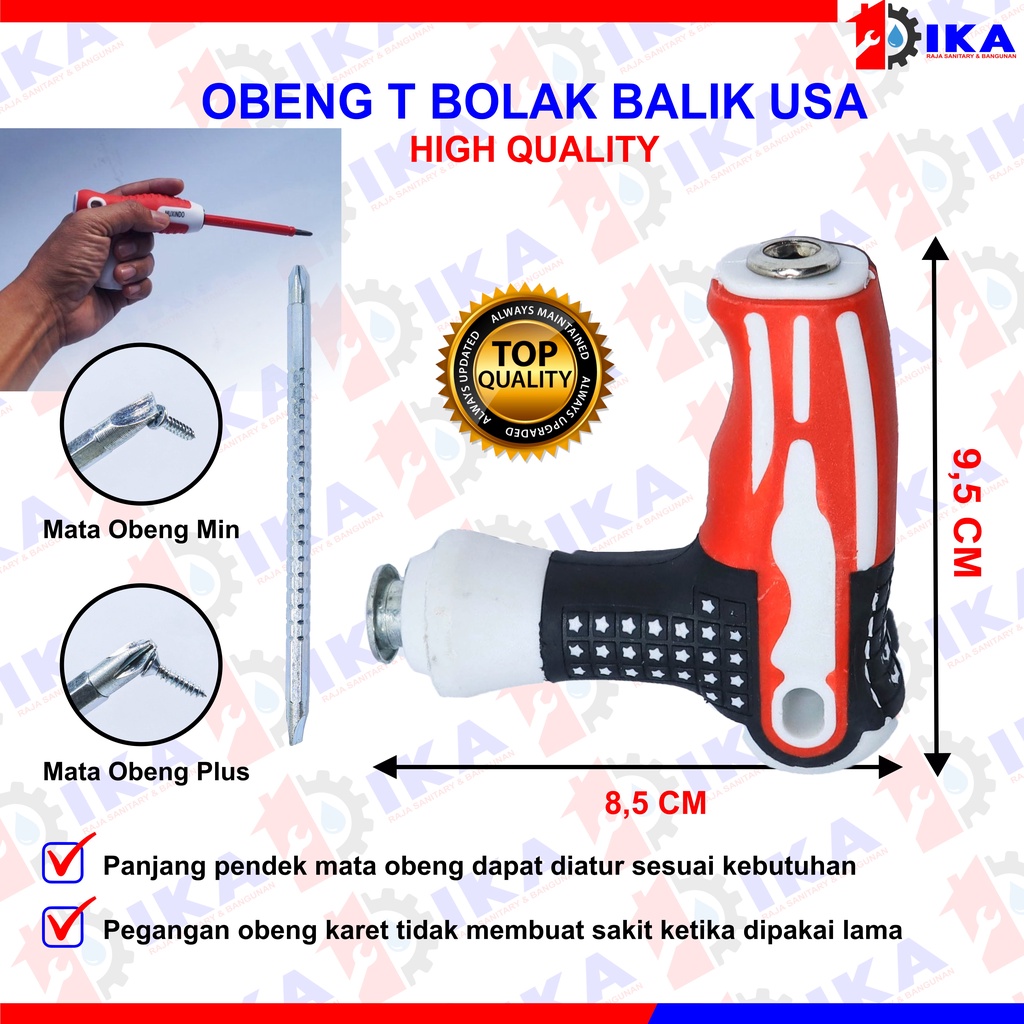 Obeng T Setir Bolak Balik 2IN1 MOTIF AMERICA USA  Kombinasi Min Minus Plus Screwdriver Multifungsi Magnet Karet