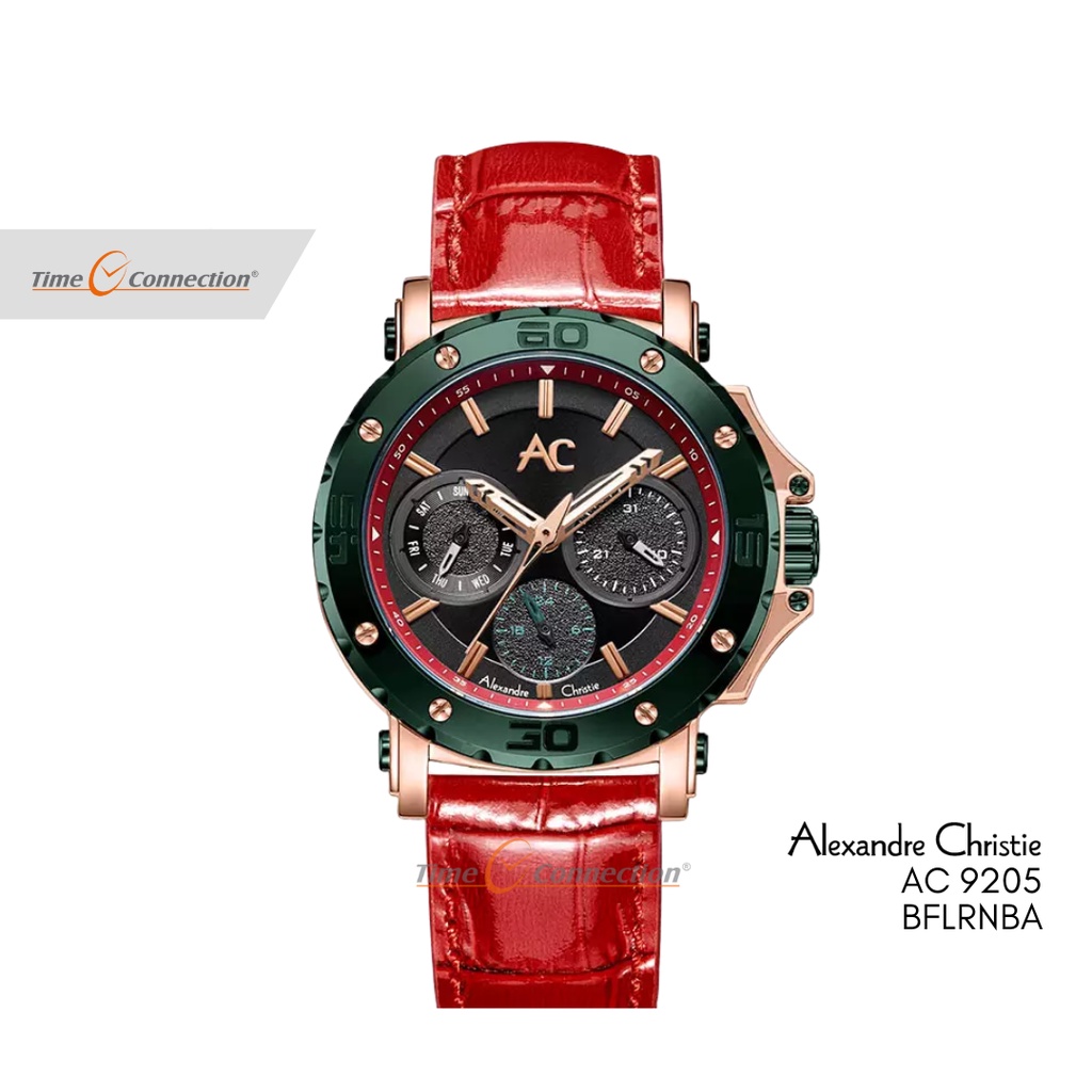 Alexandre Christie AC 9205 BFLRNBA Merah Hijau Original / Jam Tangan Wanita Kulit / AC Collection Re