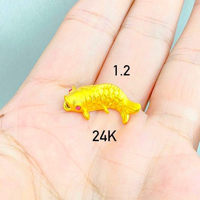 Mainan gelang anak dan dewasa emas asli kadar 24k 99% LM Import charm ikan koi fish luck keberuntungan shio babi pig tu kuning 1 gram