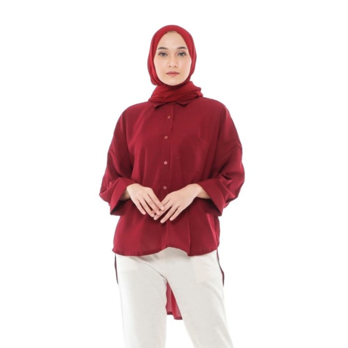 Atasan Wanita Oversized Blouse Maroon  Baju Muslim Casual Hijab