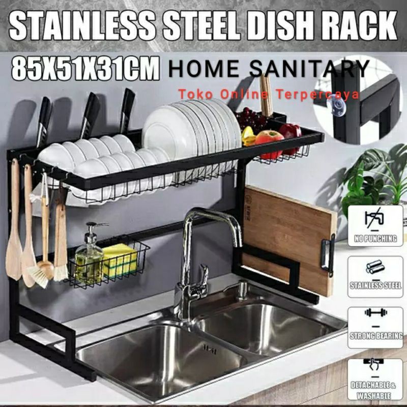 Rak Piring Wastafel 2 Susun Stainless Anti Karat 85cm Rak Dapur