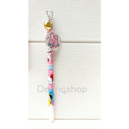 Dalingshop / PULPEN GEL BT21 + GANTUNGAN UNIK LUCU BT21 / PEN BT21 / PEN SQUID GAME + GANTUNGAN BONEKA GOYANG  / PULPEN SQUID GAME-Putih+Bel