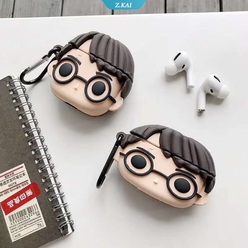 Casing Silikon Motif Kartun Harry Potter + Gantungan Kunci Untuk Simpan Earphone Wireless Bluetooth Apple Airpods 1 2 Pro